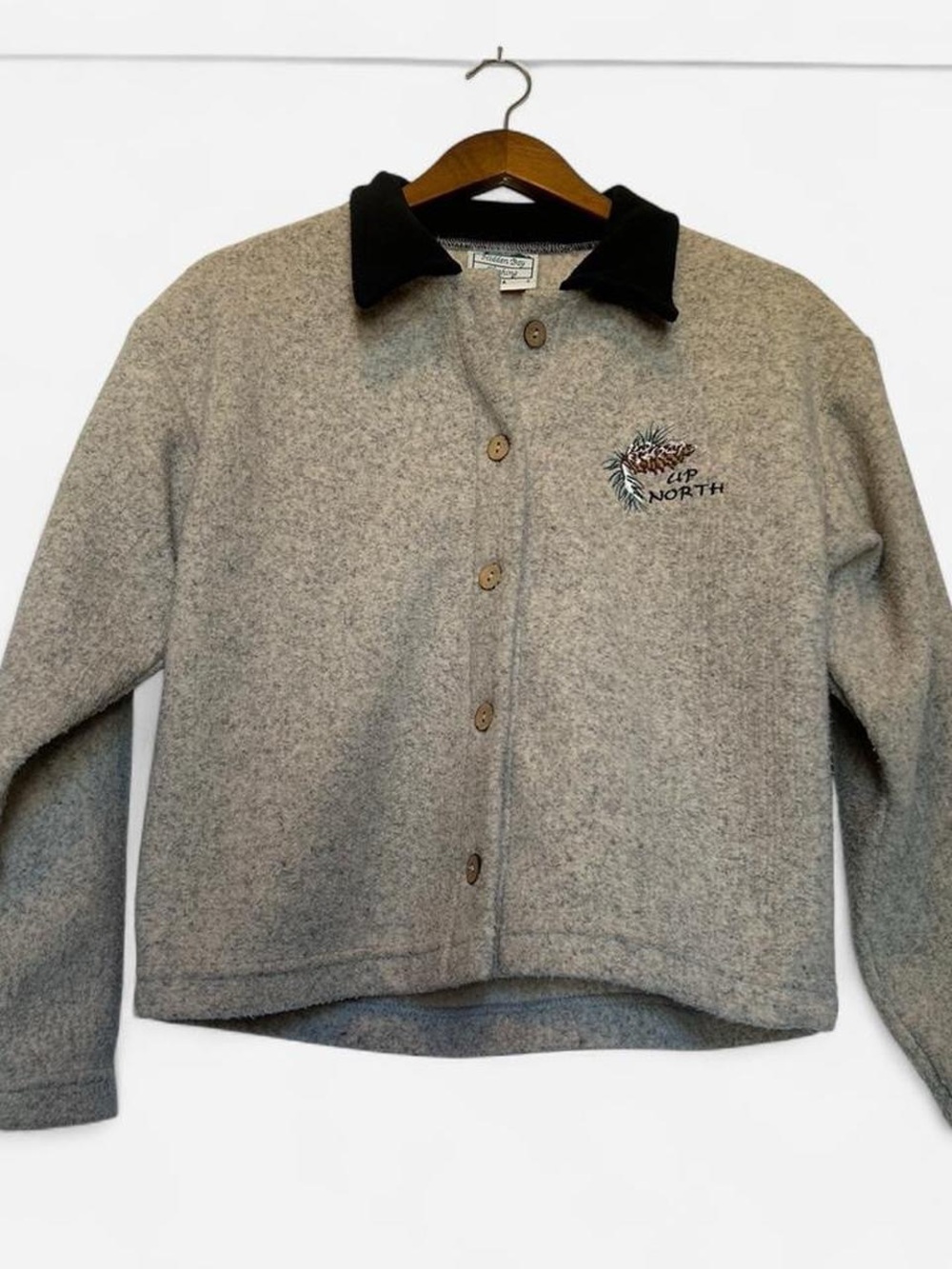 Women's Tab Button-Front Fleece Jacket with Black Collar